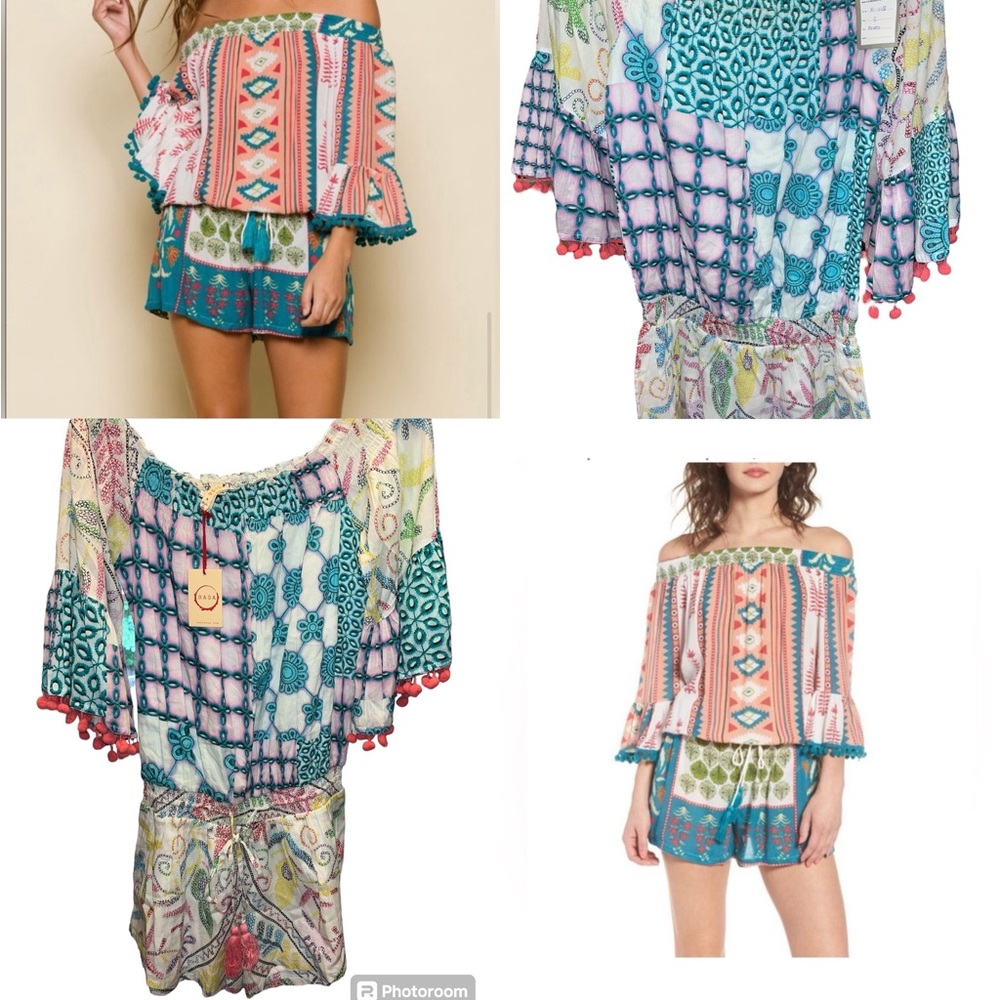 Raga southwestern style Pom Pom romper small with beautiful deets nwt